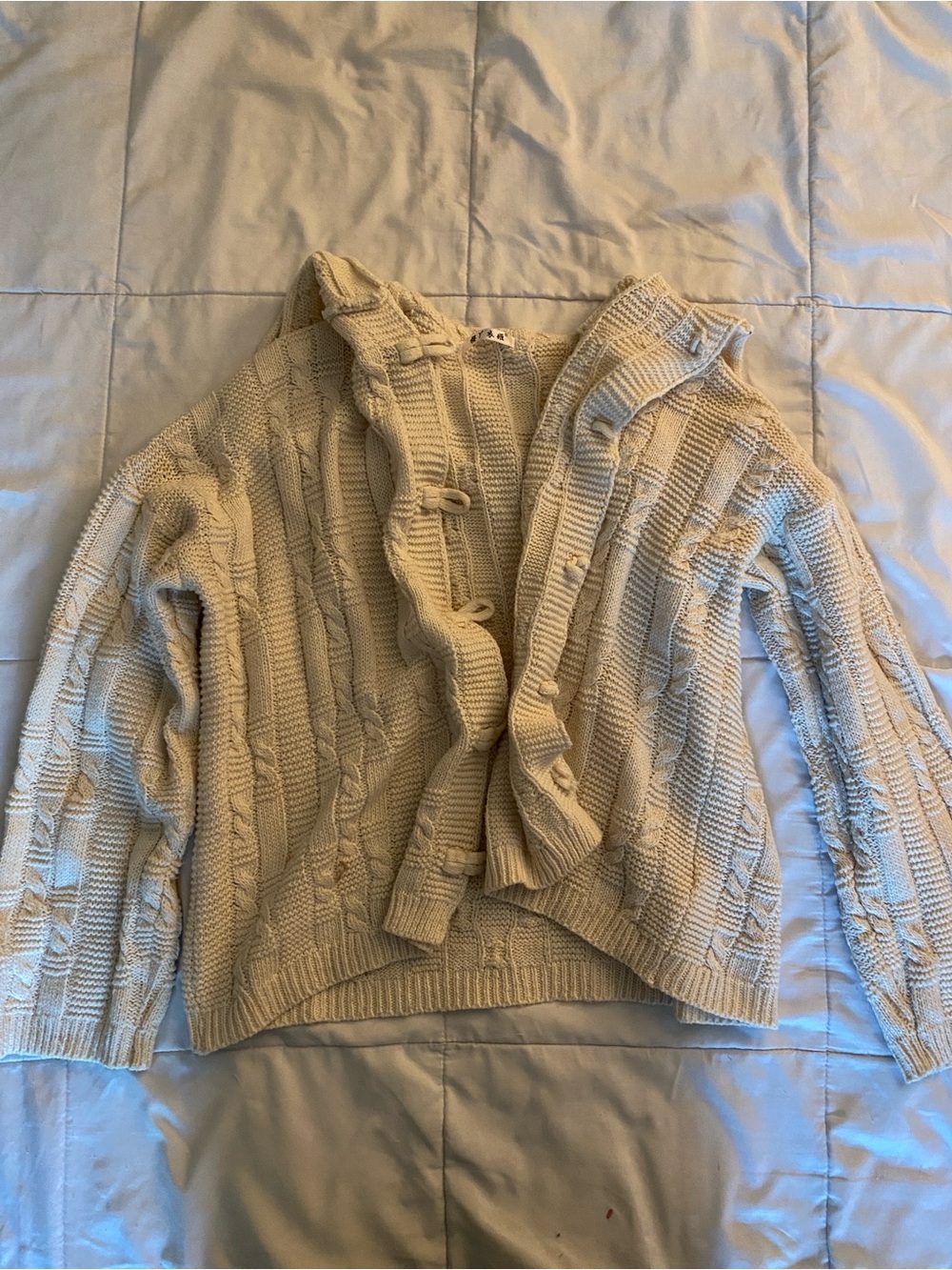 Cream Ruffled Cable Knit Women's Sweater